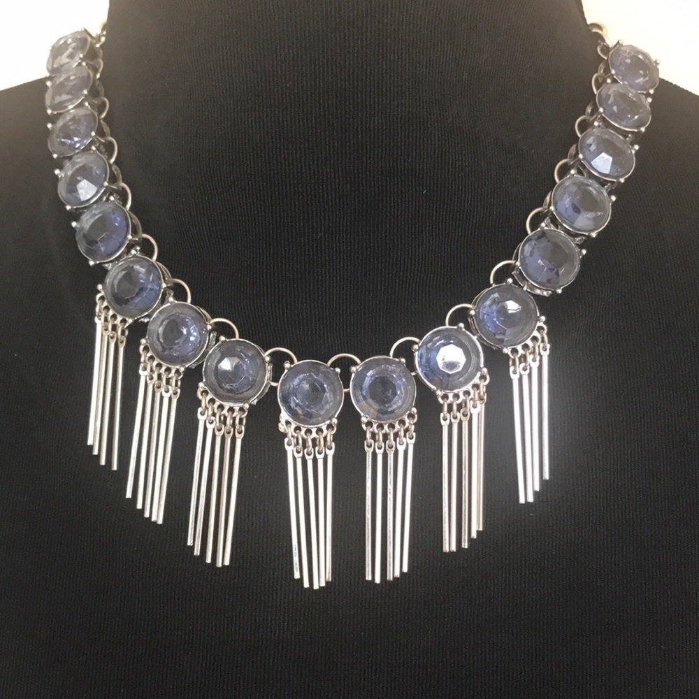 Silver tone and blue necklace